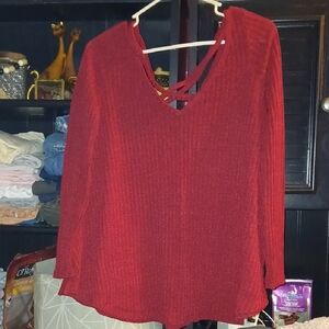 Wildflowers Deep Red V-Neck Long Sleeve Top